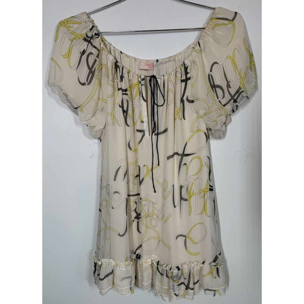 Samantha Treacy‎ Anthropologie 100% Silk A Line Dress Pockets Puff Sleeve Size 8